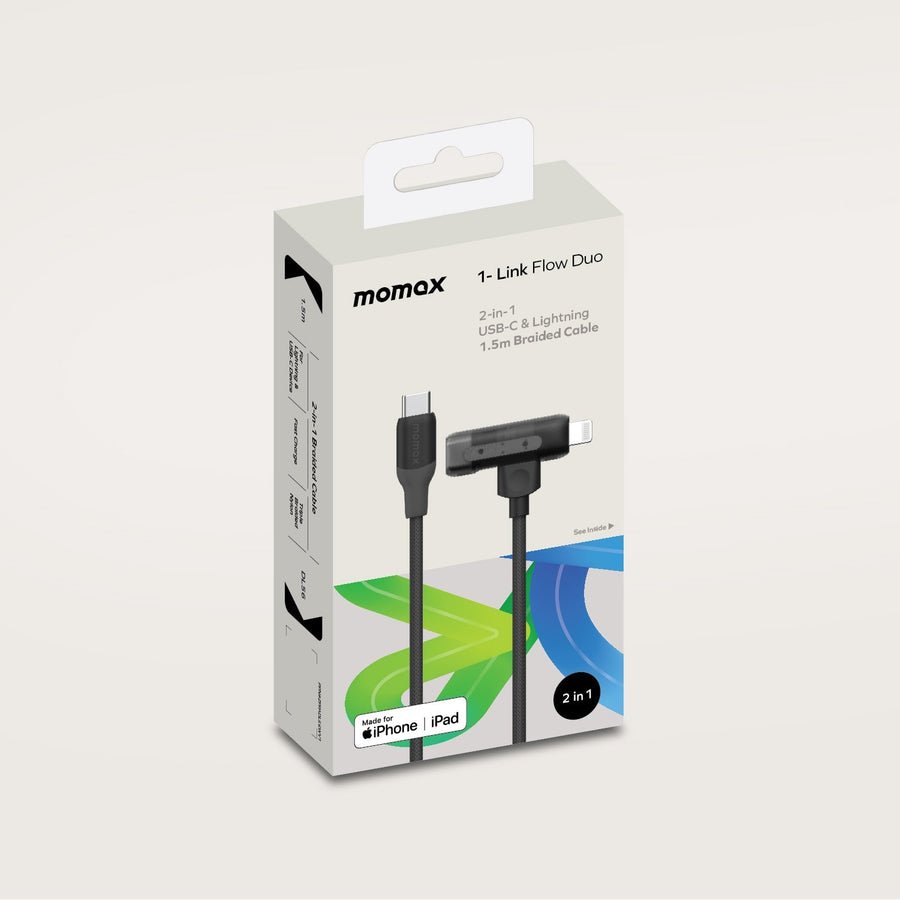 1- link flow duo 2-in-1 usb-c & lightning 1.5m braided cable لون اسود