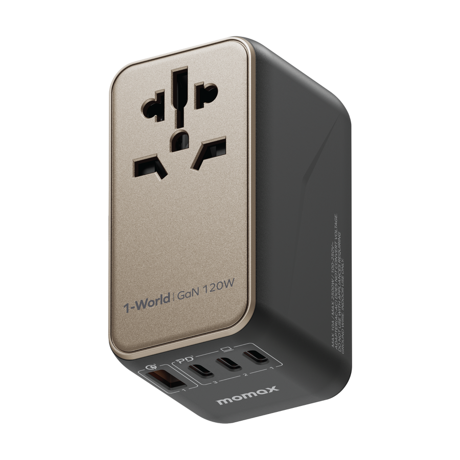 momax 1-world | gan 120w شاحن سفر 4 منافذ بقوة 120 واط