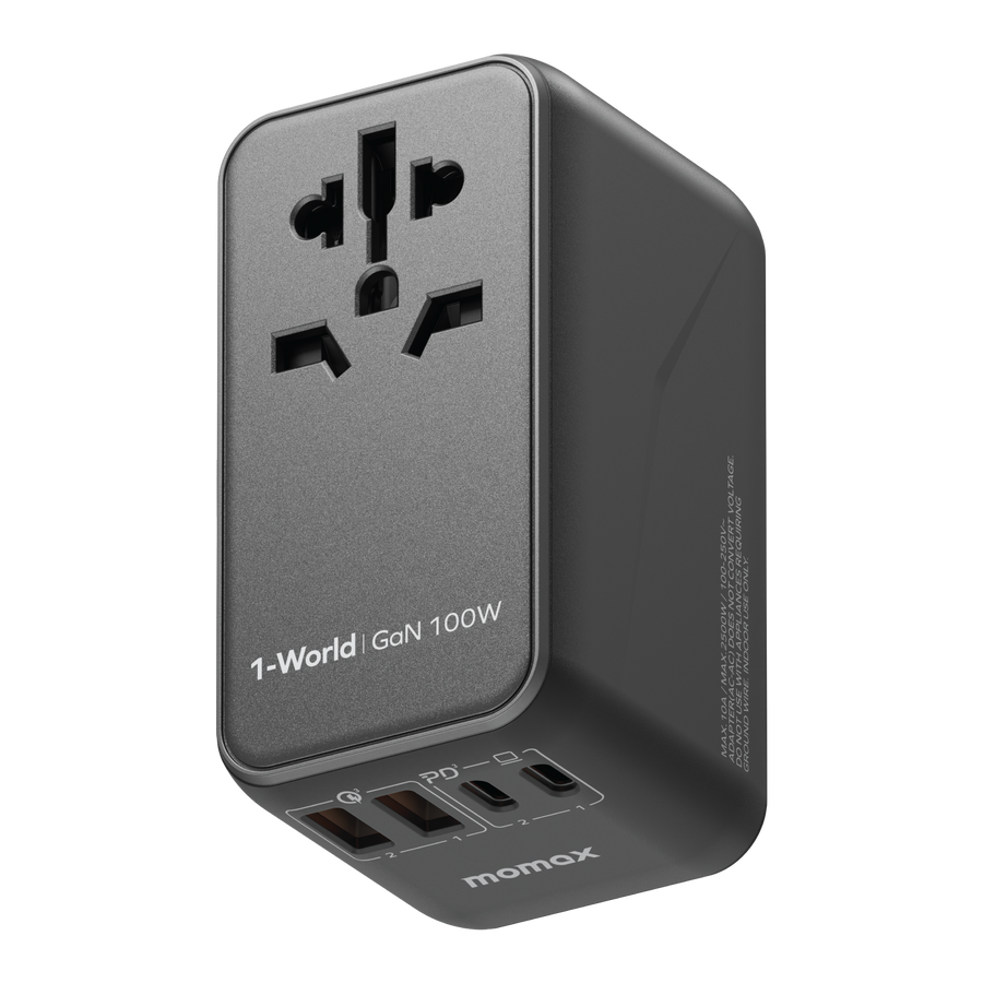 momax 1-world | gan 100w شاحن سفر 4 منافذ بقوة 100 واط