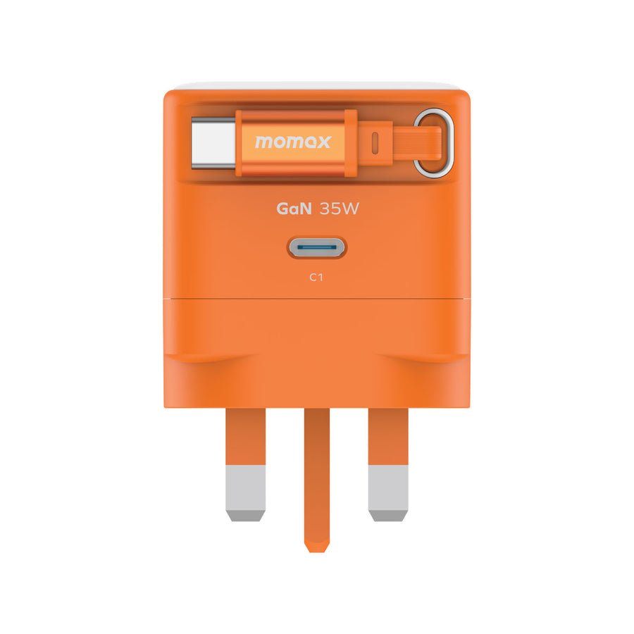 1-charge+ 1-port gan charger with built-in usb-c cable 35w شاحن