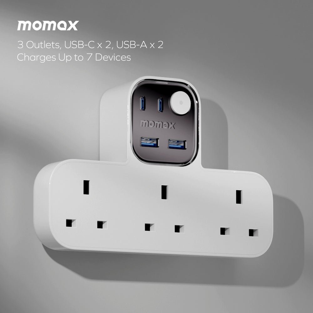 سلك تمديد على شكل حرف t من work flow بشحنة واحدة مع 3 مقابس، 2 منفذ usb-a و2 منفذ usb-c